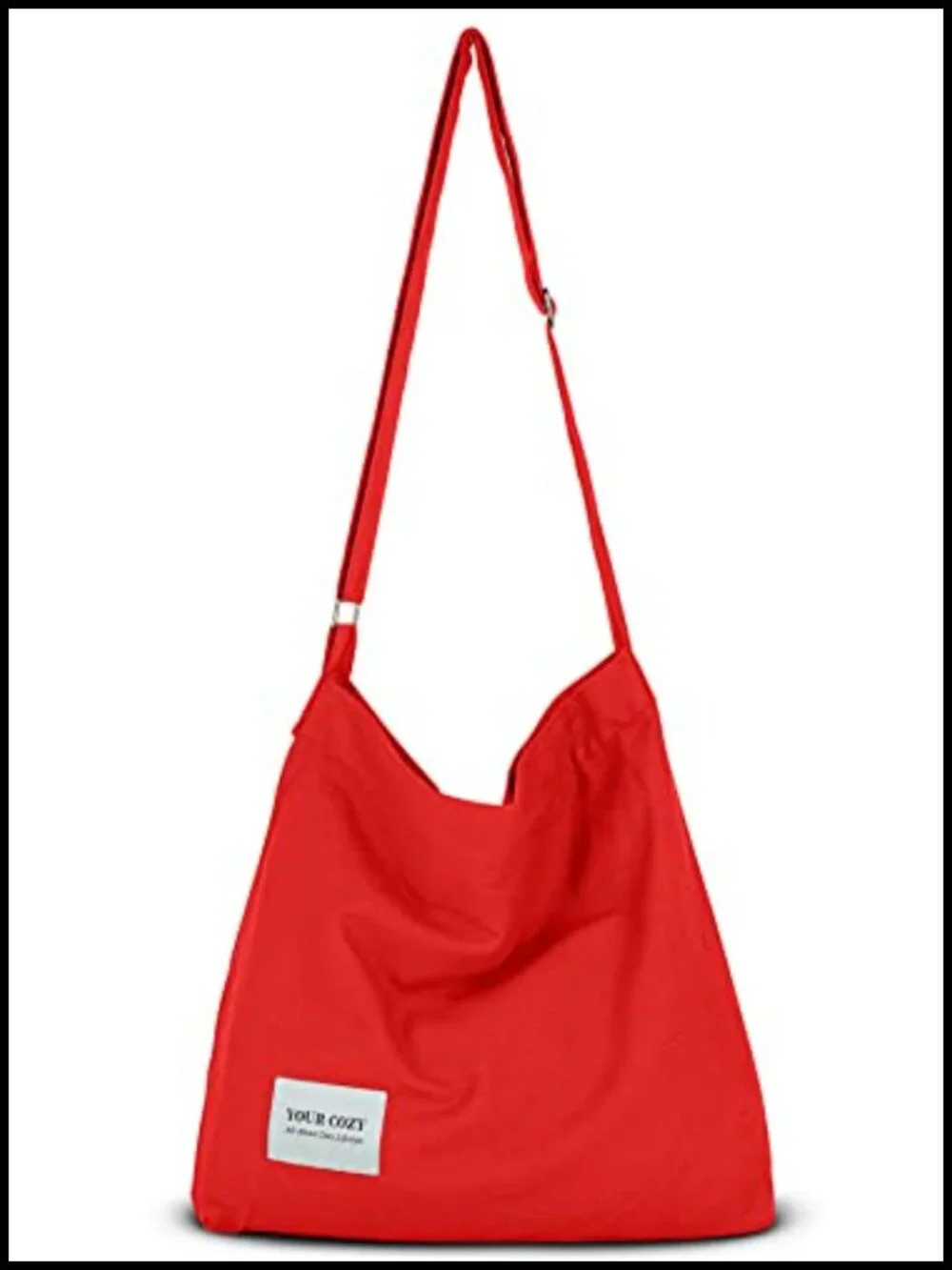 Large Cotton Hobo Crossbody Bag, Adjustable Strap, Casual Boho Purse